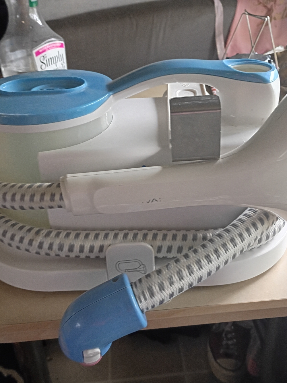 Blue and White Handheld Garment Steamer - Compact Home Steamer